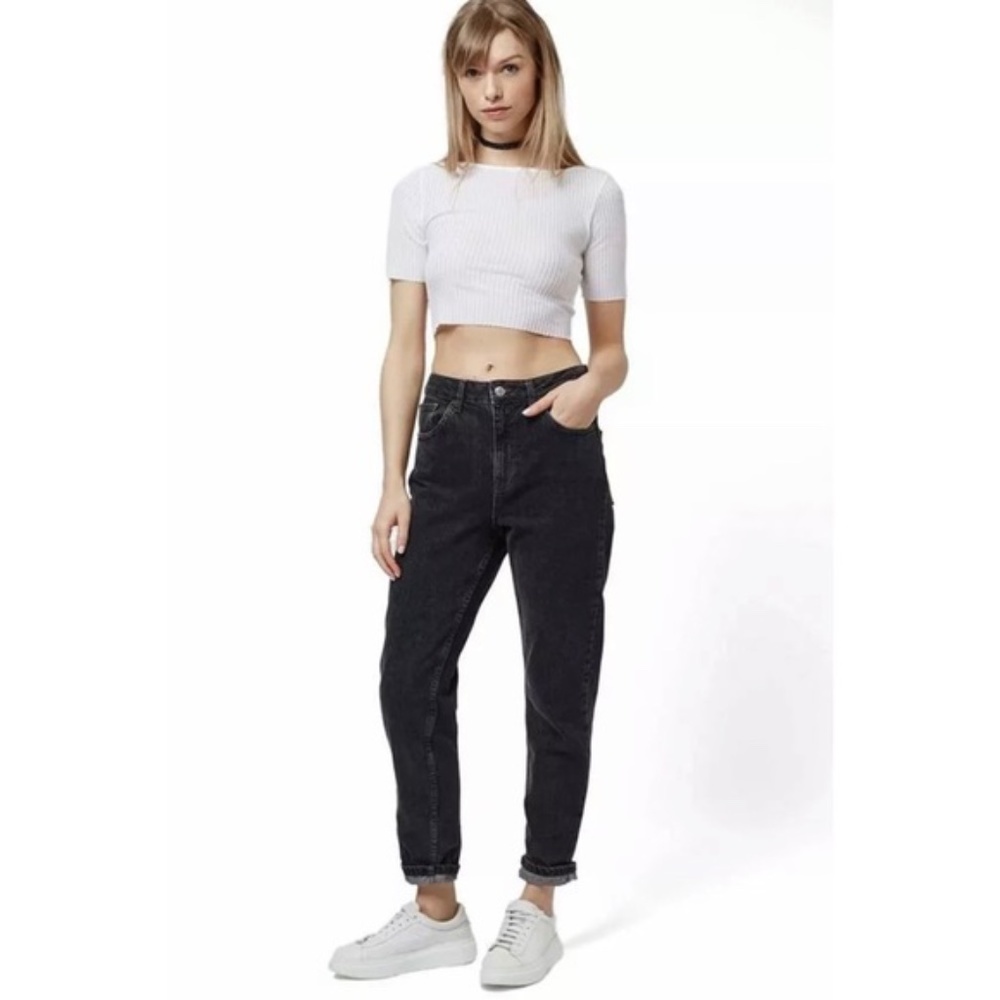 Topshop White Ribbed Slash Crop Top, Size‎ 8 NWT
